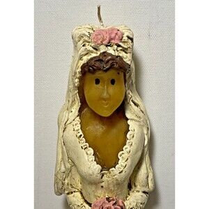 Bride Wax Candle Wedding Dress and Bouquet of Flowers 10"